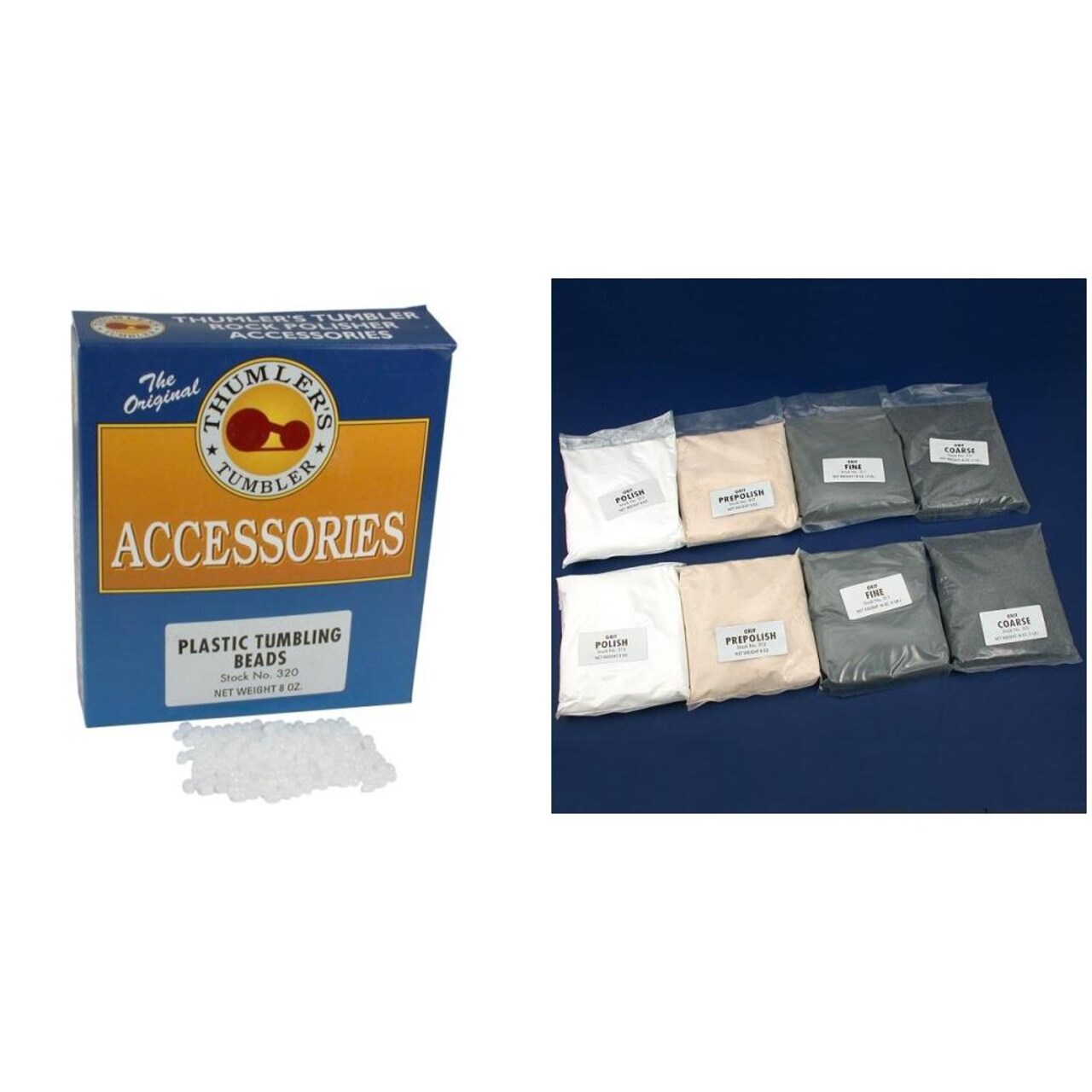 Thumler's Plastic Tumbling Beads & Tumbler Rock Polishing Grit Media Kit 9 Pcs